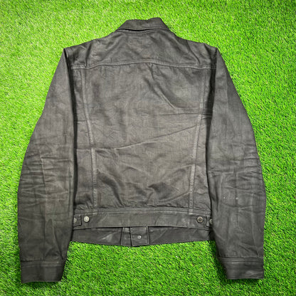 Y2K Ralph Lauren Black Waxed Canvas Button Up Jacket Size XL USED v18670