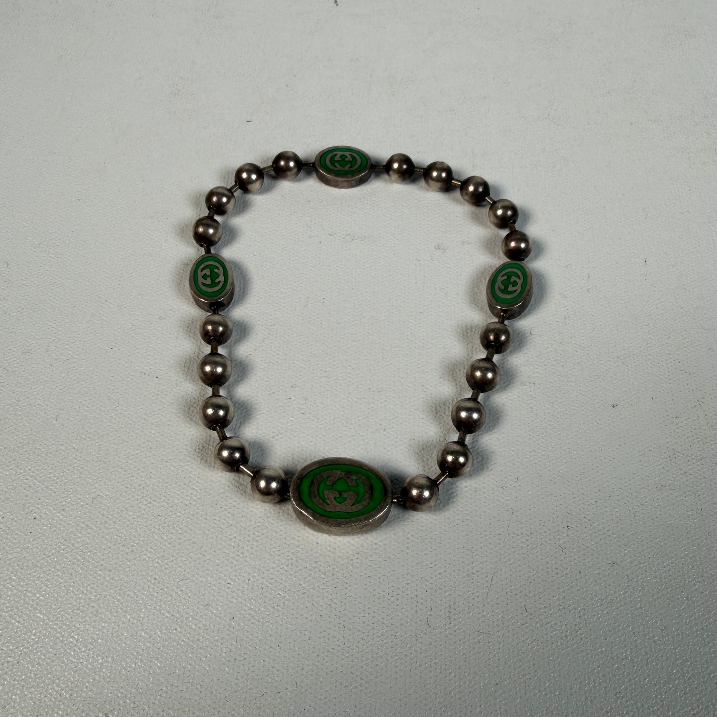 Gucci Interlocking G Sterling Silver Bracelet Size 17 USED x14601