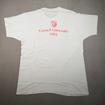 1991 Cornell University This Cost Dollar Bill White Tee Size XL USED v17966