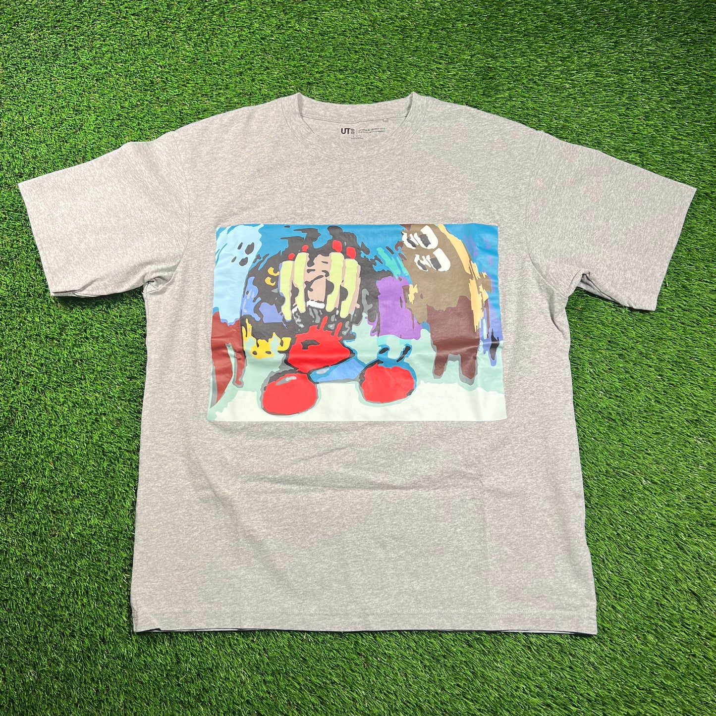 Uniqlo SpongeBob Square Pants Blurry Grey Tee Size Large USED x16340