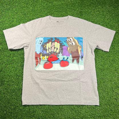 Uniqlo SpongeBob Square Pants Blurry Grey Tee Size Large USED x16340
