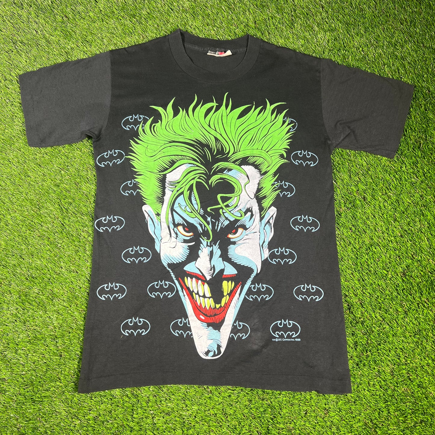 1990s Joker Big Face Black Tee Size Medium USED v16635