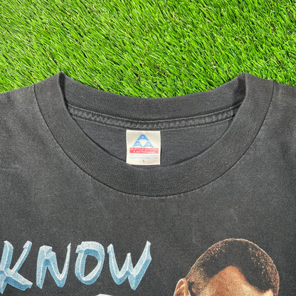 1998 WWE The Rock "Know Your Role, The Corporate Champ" Black Tee Size Large USED v18779