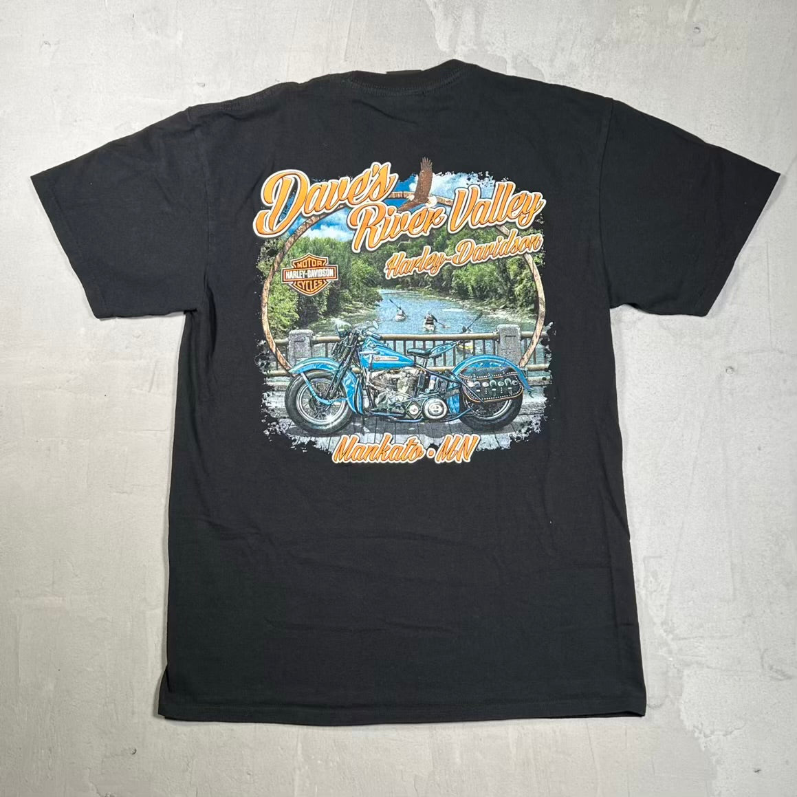 Harley Davidson "River Valley" Black Logo Tee Size Medium USED v20262