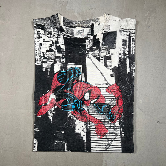 1991 Spider Man Marvel Comics Full Print Skyline Tee Size XL USED v16415