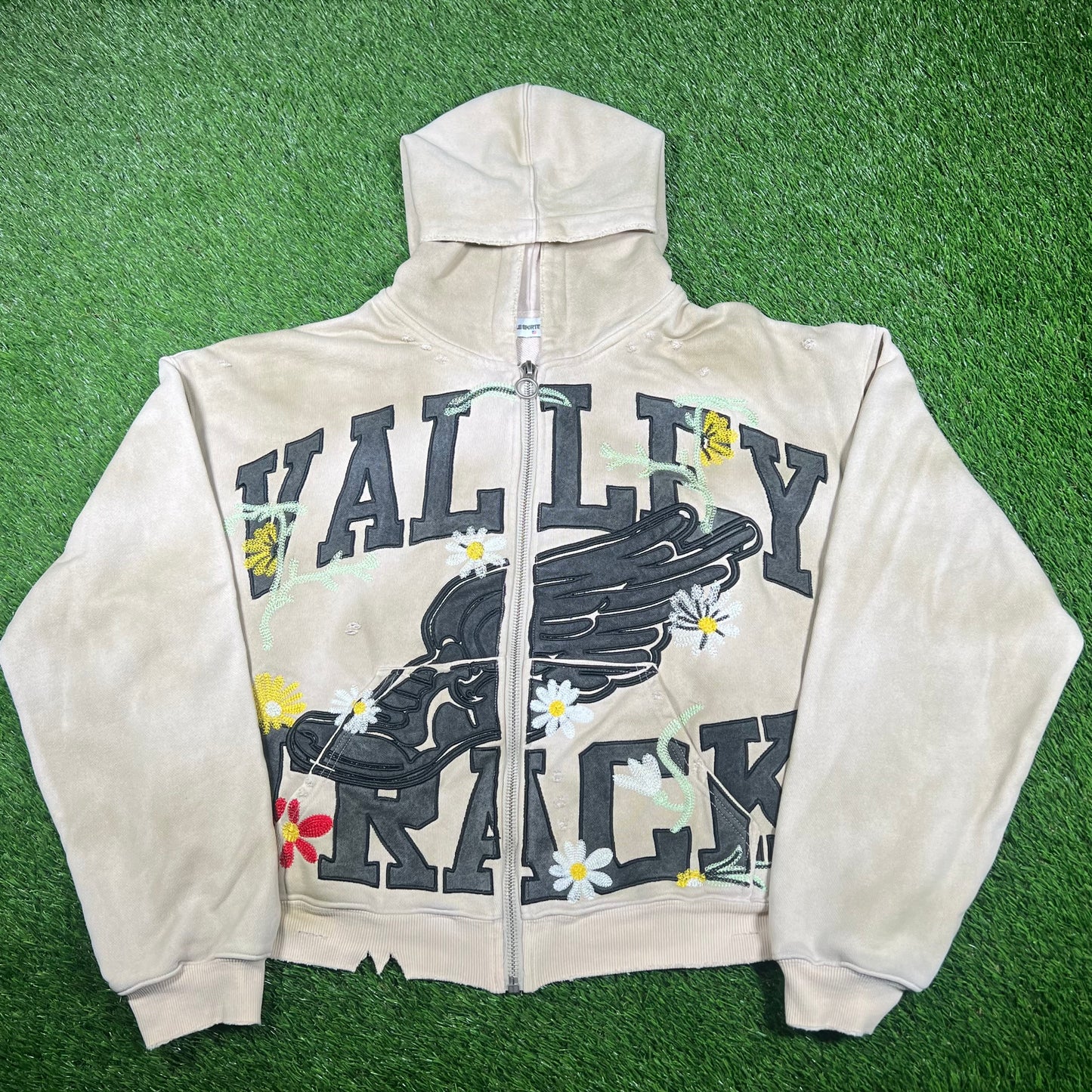 Vale Sports Division "Valley Track" Flower Embroidered Full Zip Hoodie Size XL USED x14850