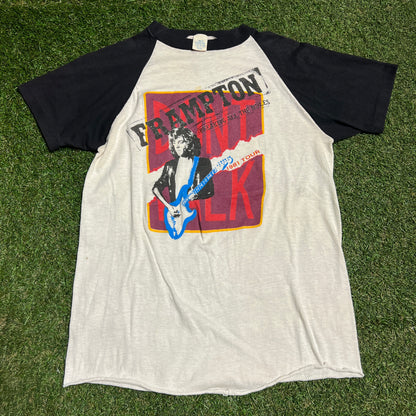 1981 Frampton Breaking All The Rules Tour White Baseball Tee Size Small USED v16396