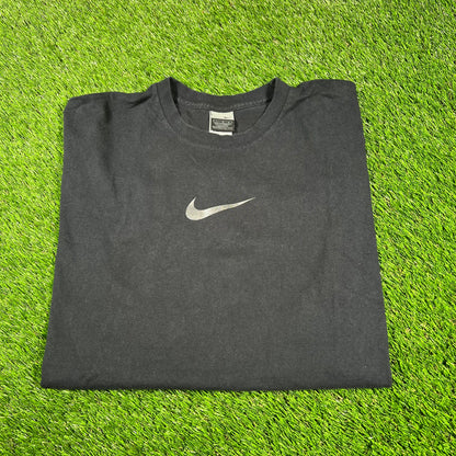 Y2K Nike Glitter Center Swoosh Black Tee Size Large USED v16781