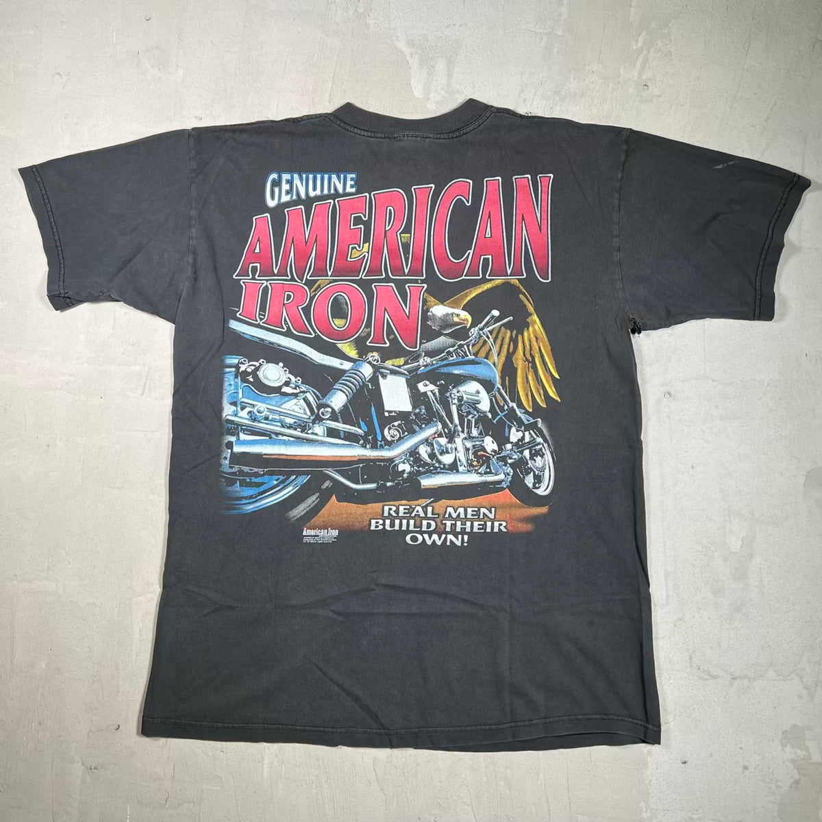 1998 Amerian Iron Finest Motorcycle Washed Black Tee Size Large USED v20053
