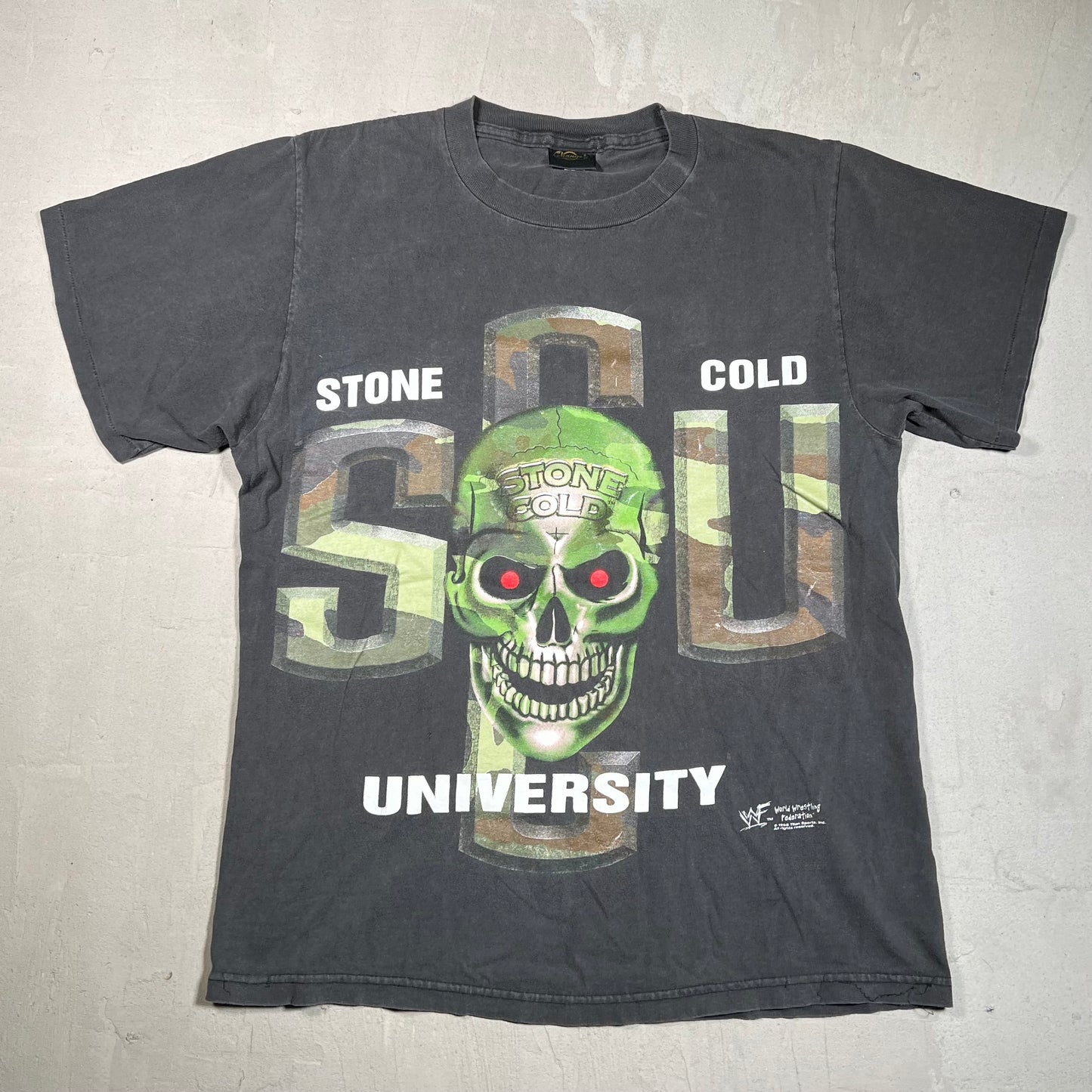 1998 WWF Stone Cold Steve Austin "University School of Hard Knocks" Black Tee Size Large USED v19520