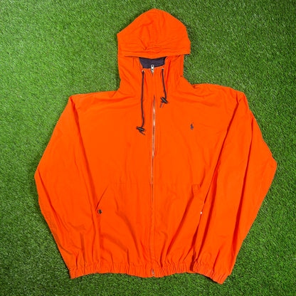 Y2K Polo Ralph Lauren Orange Hooded Jacket Size Medium USED v18222