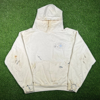 Hidden NY Asics Visual Dynamics Printer Inked White Hoodie Size Small USED x15902