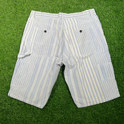 Stussy Pin Strip Blue/White Shorts Size 32 USED x15862