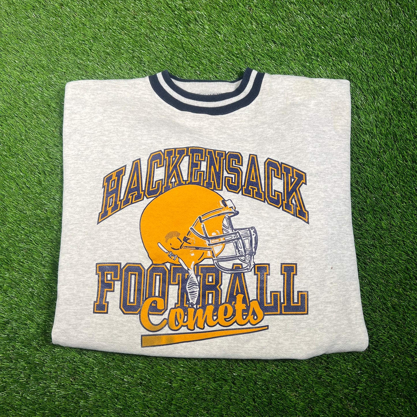 1990s Hackensack Football Comets Football Grey Crewneck Size XL USED v17509