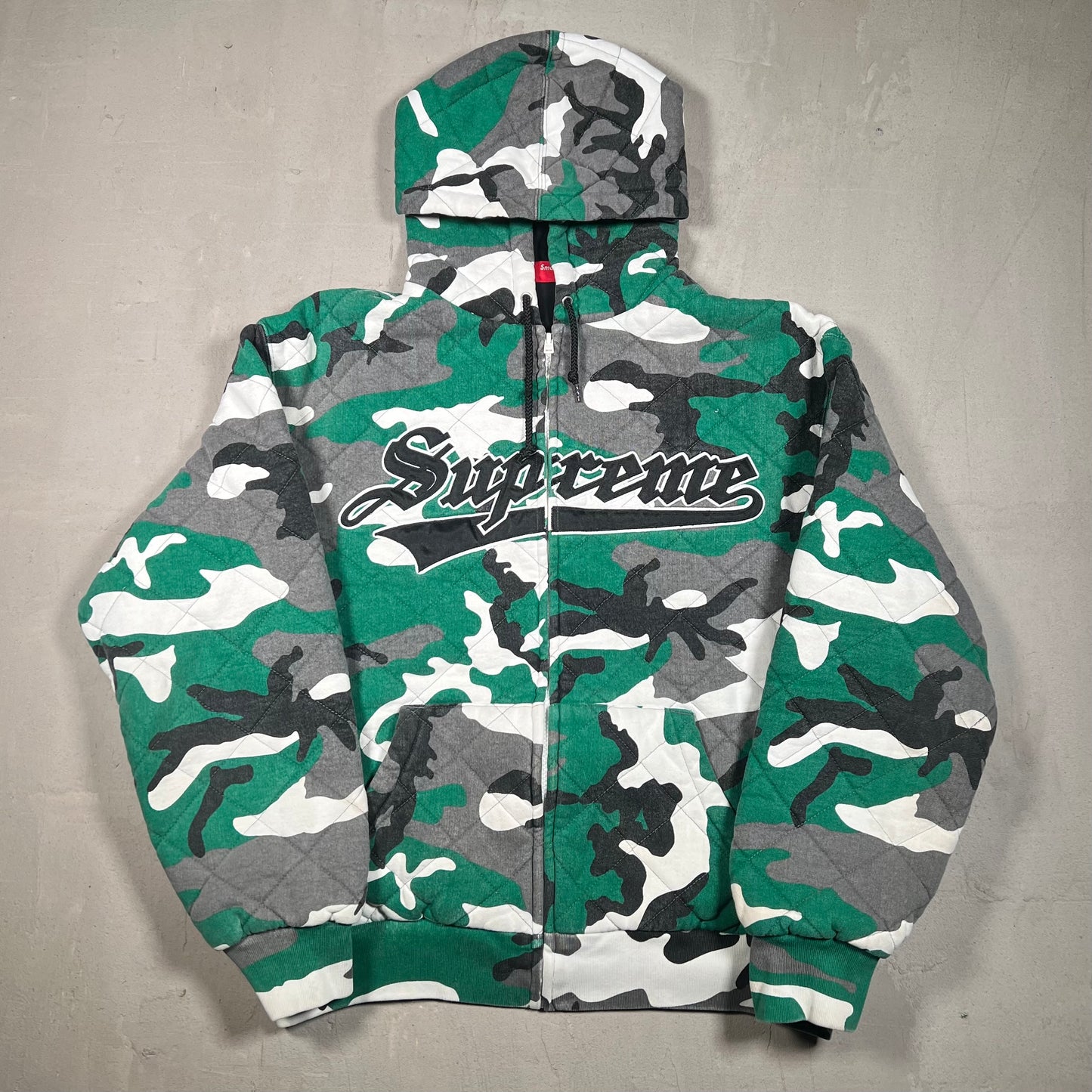 Supreme Quilted Zip Up Hoodie Green Camo (2025) Size Small USED x17103