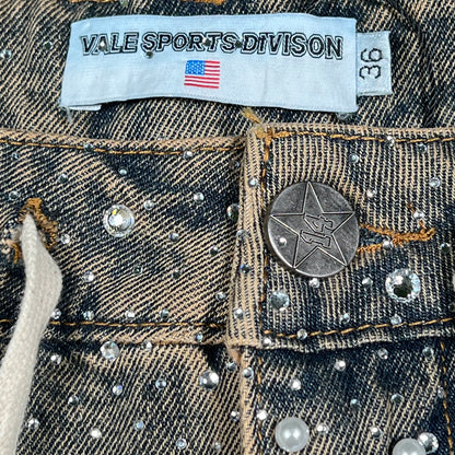 Vale Forever Rainstom Rhinestone Denim Jean Jhorts Size 36 NEW x14274
