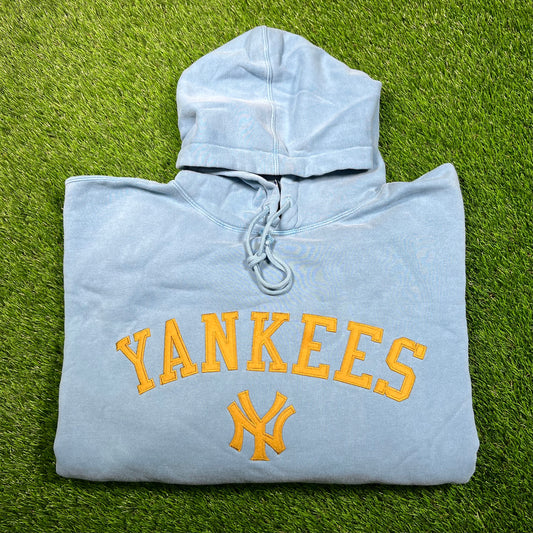 Y2K Yankees Majestic Light Blue Pull Over Hoodie Size XXL NEW v18751