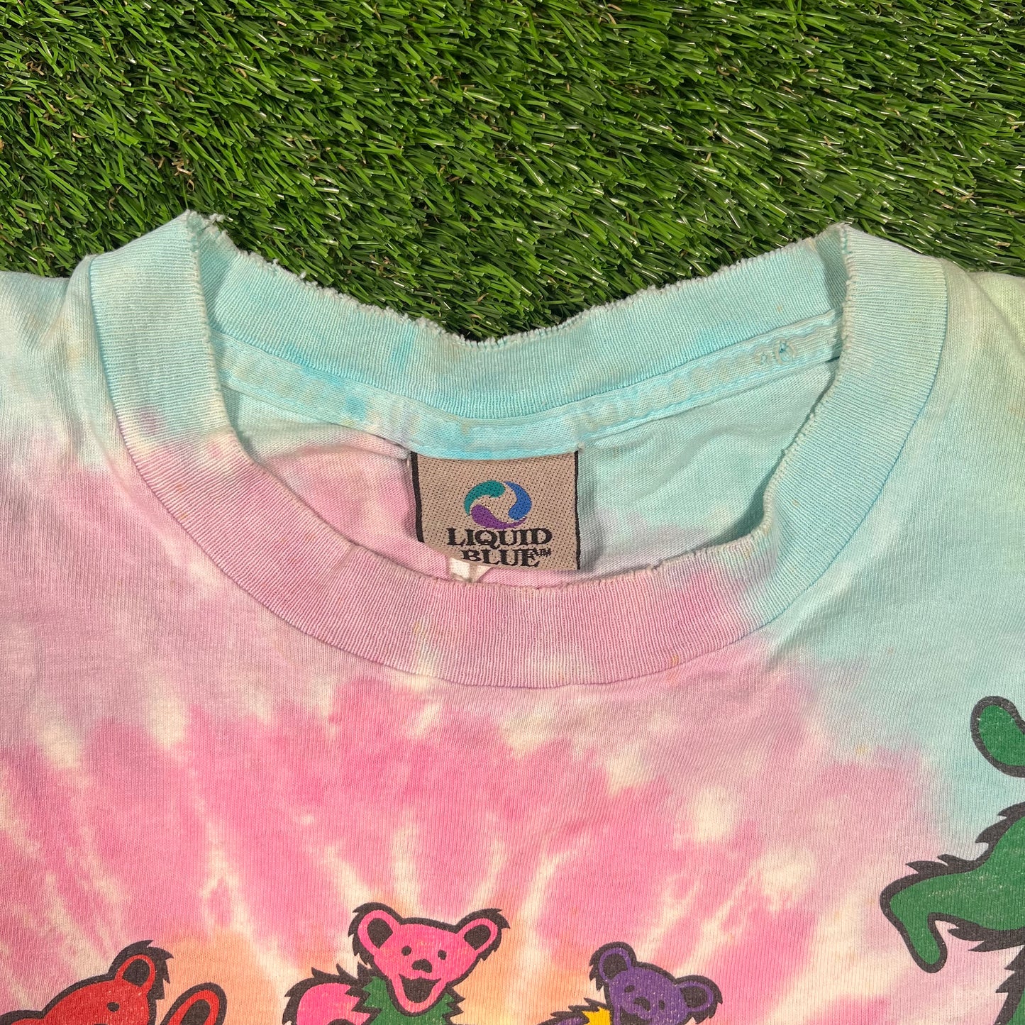 1995 Grateful Dead Spiral Bears Tie Dye Liquid Blue Tee Size Large USED v18480