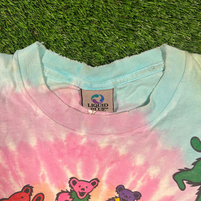 1995 Grateful Dead Spiral Bears Tie Dye Liquid Blue Tee Size Large USED v18480