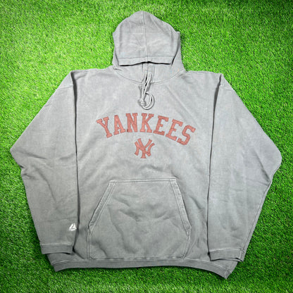 Y2K Yankees Majestic Grey Pull Over Hoodie Size XXL NEW v18752