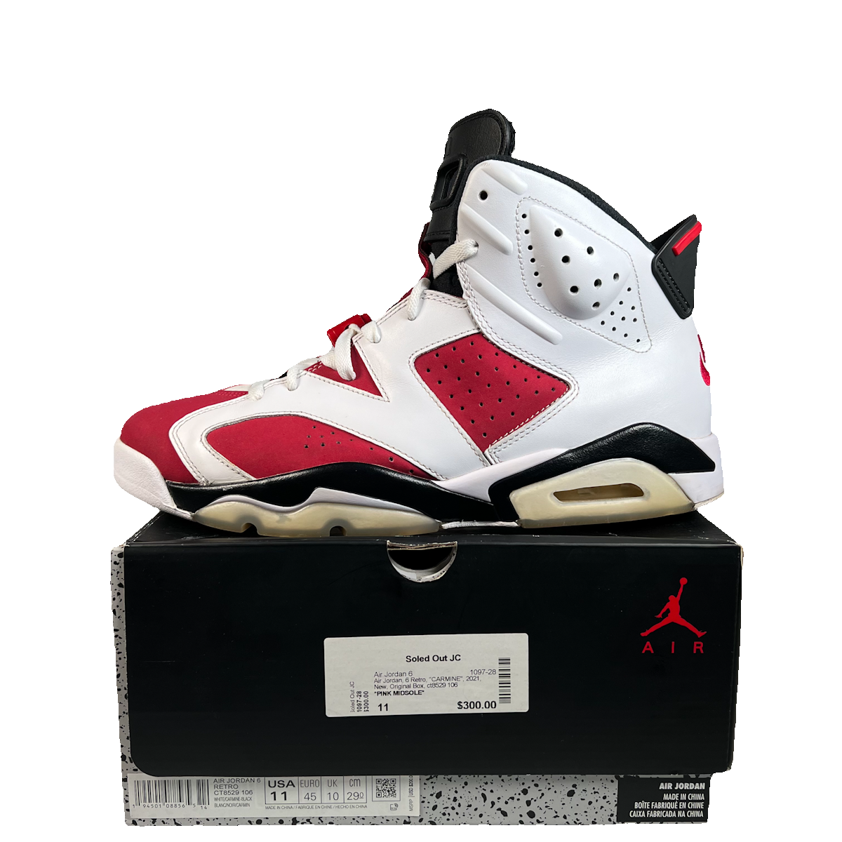 Jordan 6 Carmine (2021) Size 11 USED s22802