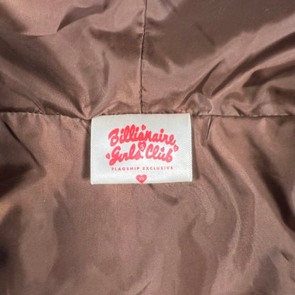 Billionaire Girls Club Brown AOP Deep Pile Fleece Hooded Jacket Size XL USED x15298