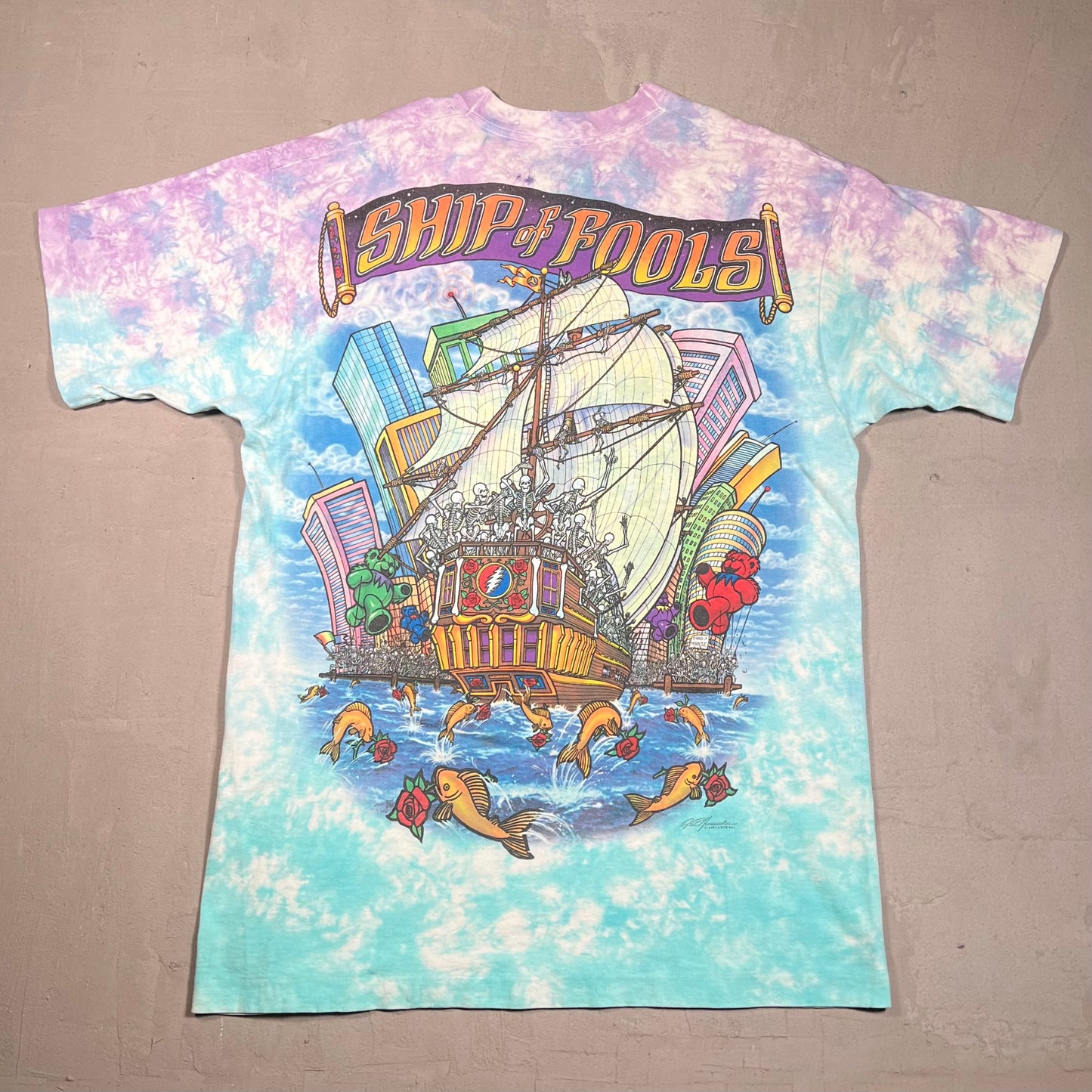 1993 Grateful Dead "Ship of Fools' Sailing Tie Dye Tee Size XL USED v16367