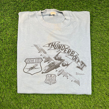 1981 Thunderbolt A-10 Fighter Jet Blue Tee Size Large USED v18325