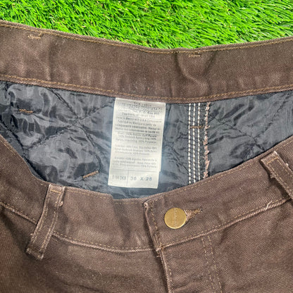 Y2K Carhartt Double Knee Half Zip Off Padded Lined Brown Pants Size 36x28 USED v18636