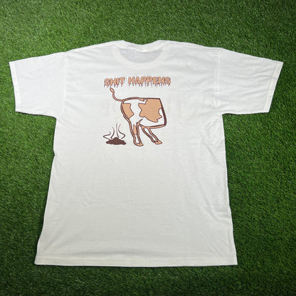 2009 Throop Flop Cow Pooping White Tee Size Large USED v17438