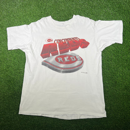 1994 Cincinnati Reds White Big Logo Tee Size XL USED v17273