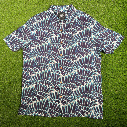 Ed Hardy Feather AOP Short Sleeve Button Down Size Small USED v17450