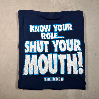 1998 The Rock WWF Bull Champ Navy Blue Tee Size 3XL USED v17937