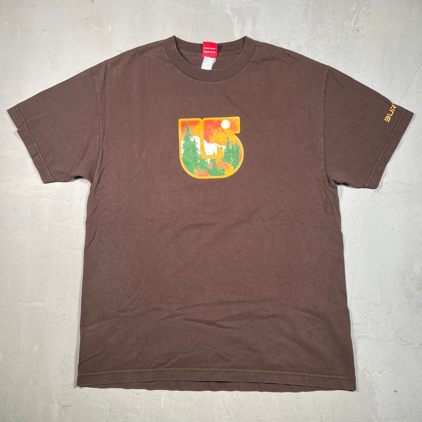 Y2K Burton Snowboards Brown Logo Tee Size Large USED v19169