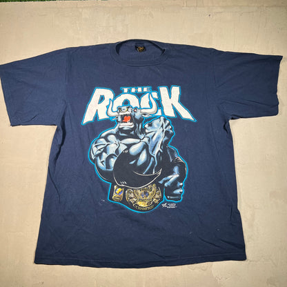 1998 The Rock WWF Bull Champ Navy Blue Tee Size 3XL USED v17937