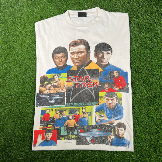 1991 Star Trek 25th Anniversary Big Graphic White Tee Size XL USED v17040
