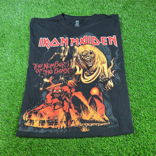 Y2K Iron Maiden "The Number of the Beast" Black Tee Size XL USED v16689
