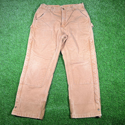 Y2K Carhartt Brown Fur Lining Double Knee Carpenter Pants Size 34x30 USED v16922