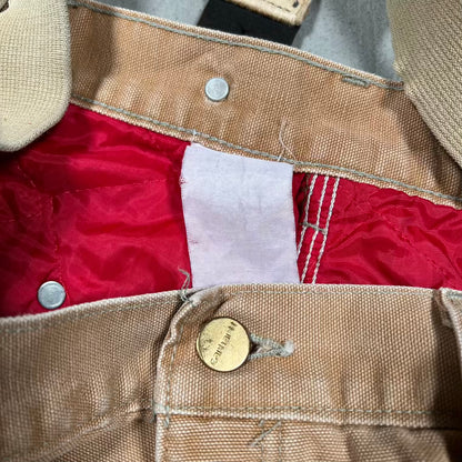 1990s Carhartt Beige Red Quilted Lined Workwear Pants w/ Suspenders Size 38 USED v20088