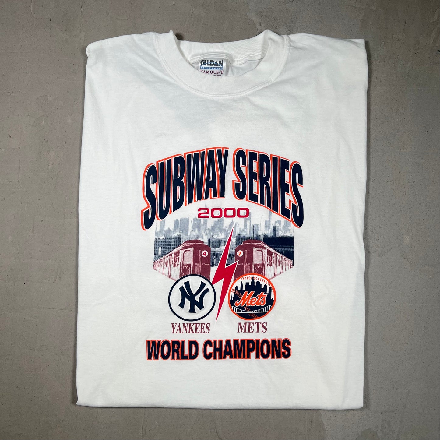 2000 Yankees Mets Subway Series Champs White Tee Size XXL USED v19269