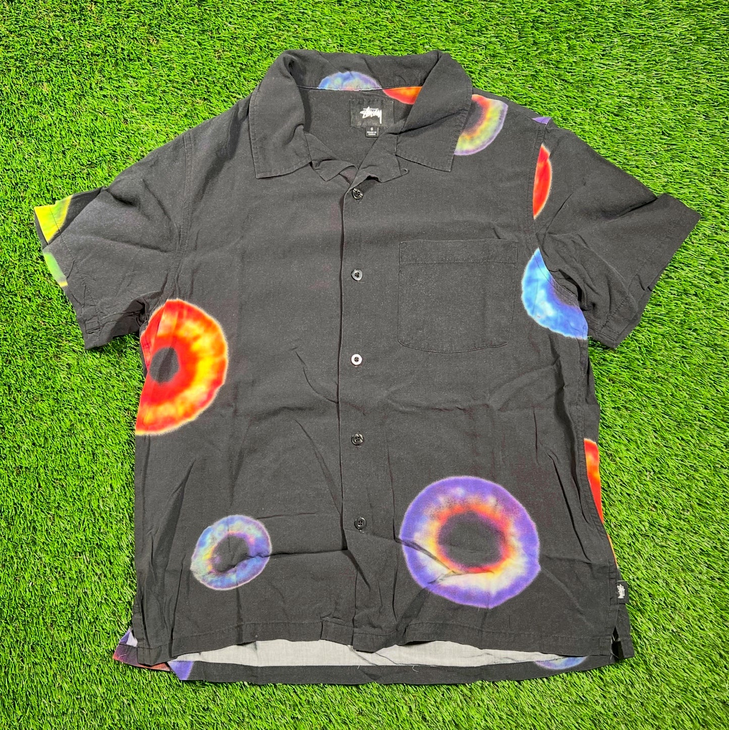 Stussy Black Iris Button Up Shirt Size Small USED x16624