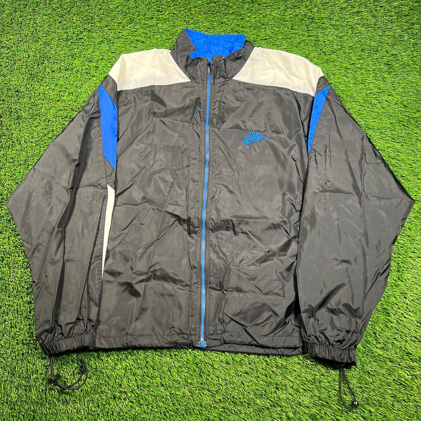 1990s Nike Full Zip Black Nylon Track Jacket Size Large USED v18247