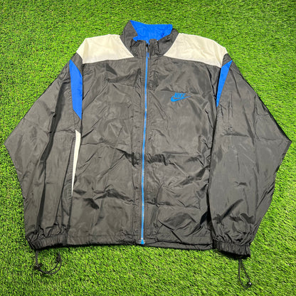 1990s Nike Full Zip Black Nylon Track Jacket Size Large USED v18247