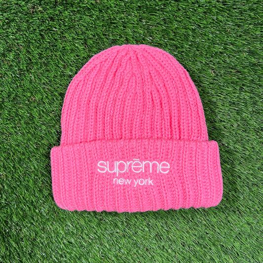 Supreme Ribbed Classic Logo Pink Beanie NEW x16294