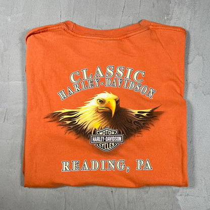 2008 Harley Davidson "105 Years" Orange Tee Size Large USED v20406
