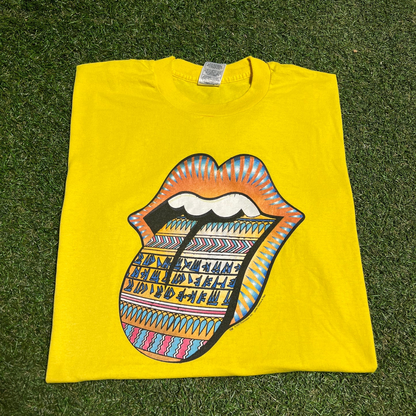 1998 Rolling Stones Bridges Babylon Tour Yellow Tee Size Large USED v16370