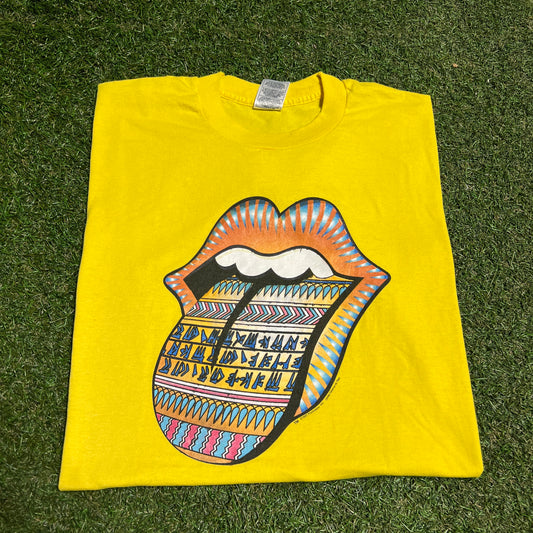 1998 Rolling Stones Bridges Babylon Tour Yellow Tee Size Large USED v16370