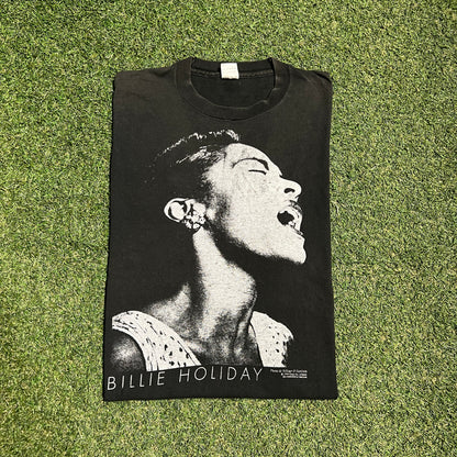 1990 Billie Holiday Big Face Black Tee Size Large USED v16084