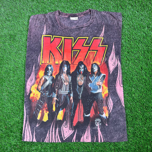 1996 KISS Flames AOP Band Tee Size XL USED v17586