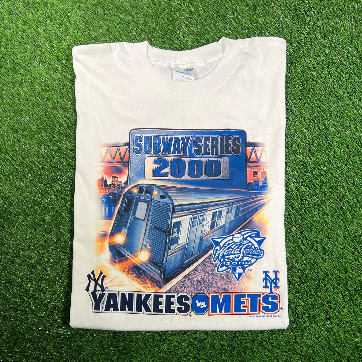 2000 Yankees Mets Subways Series White Tee Size XL USED v18122